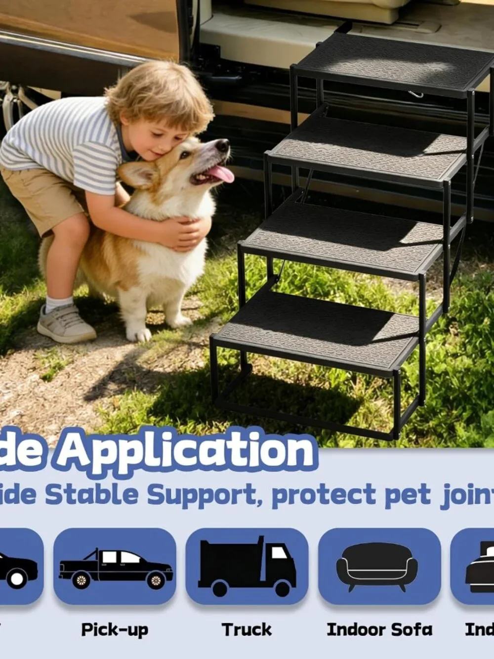 Dog Steps for Car, Truck, SUV, Dog Stairs for Car with Upgraded Non-Slip Surface